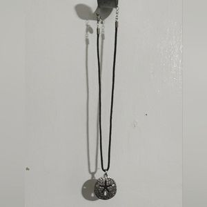 Silver & black sandollar rope necklace